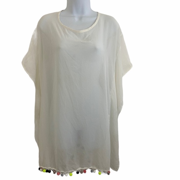 Xhilaration White Pom Pom Trim Swim Coverup Sz M - Picture 1 of 12